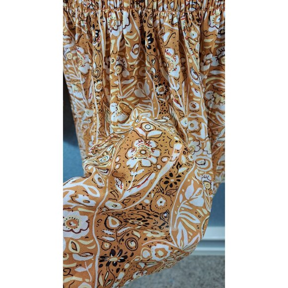 Melloday Blouse Women XL Smocked Paisley Peasant Elastic Sleeves Mustard & Ivory - Picture 8 of 14